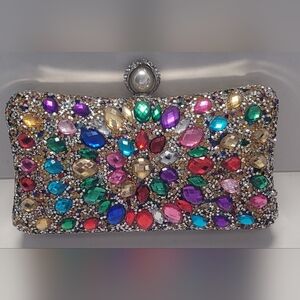 Multicolor Crystal Embellished Clutch
